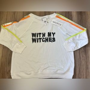 Wildfox Halloween Soft Sweatshirt white With My Witches Witch Size LARGE NWT